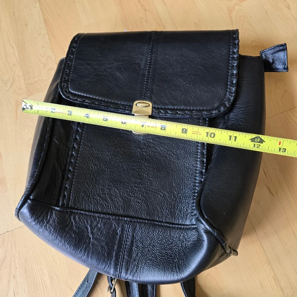 Genuine Leather Backpack Purse Black Whipstitch Made in Mexico Gold‎ Hardware